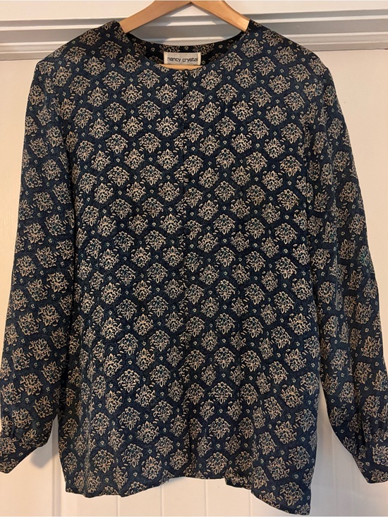 Tops - Vintage Nancy Crystal 100% Silk Geometric Button Down Blouse — SZ 12
